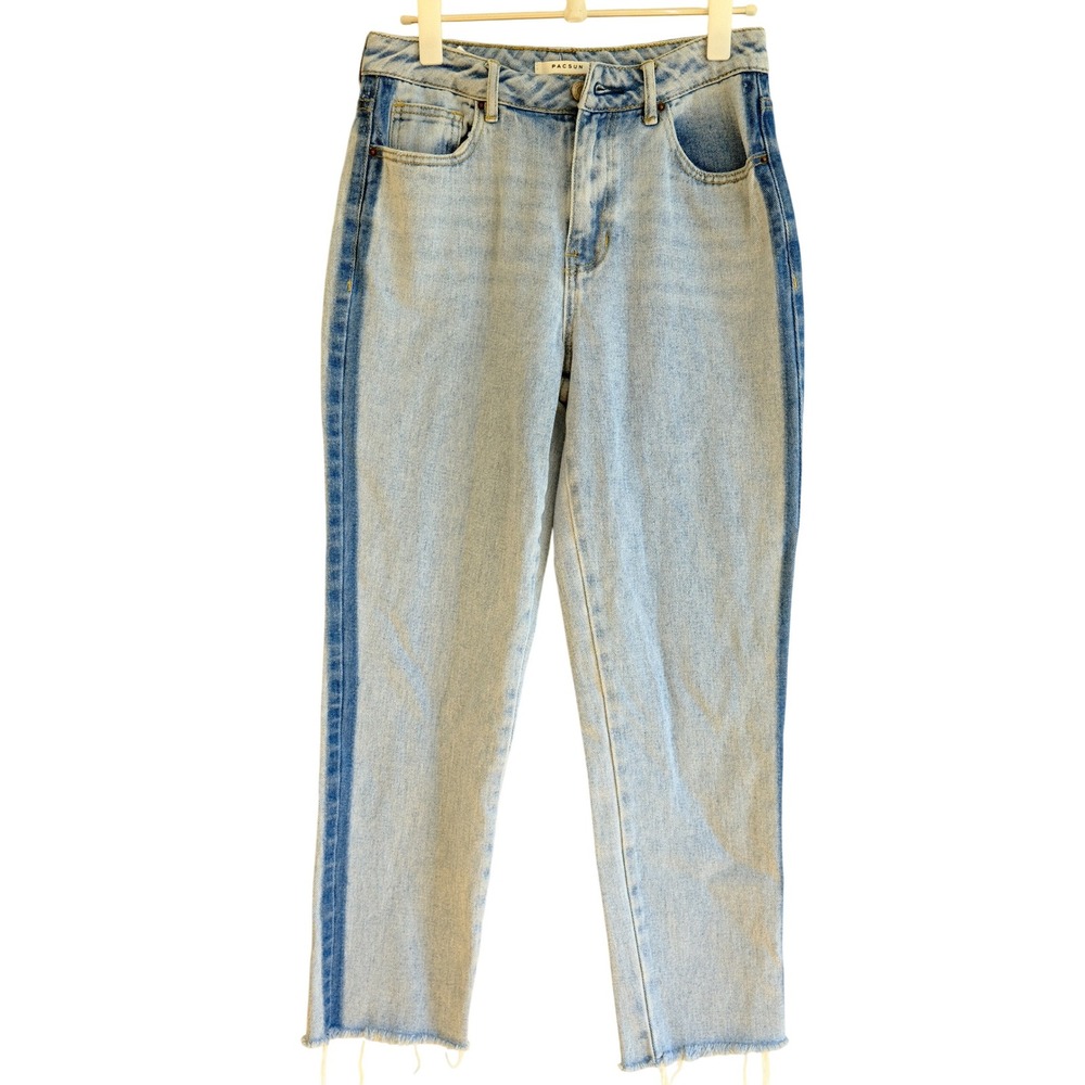 PacSun‎ Light Wash Cropped Raw Hem Side Stripe Jeans 26 Utility Skate Street